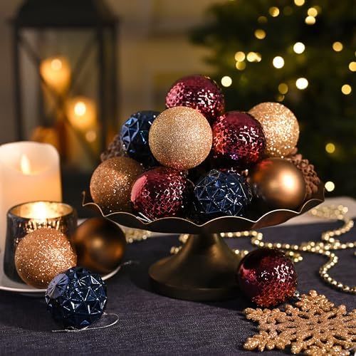 Valery Madelyn Christmas Tree Decorations Ornament Set, 50ct 2 Inches Bronze Copper Purple Shatterproof Christmas Ball Ornament Hanging Xmas Holiday Party Decor