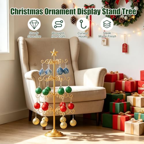 Metal Ornament Display Tree Stand, 4‑Tier Wrought Iron Christmas Tree Gold