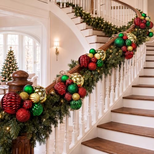 4 Set Large Red Green Gold Christmas Ball Cluster Fabric Ball Ornament