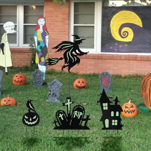 BRIGHTDECK 3 Pcs Halloween Witch Yard Signs Metal Stakes Outdoor Decoration