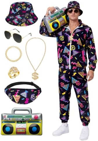 SOMSOC 80s 90s Hip-Hop Tracksuit Costume Set for Men Halloween Party