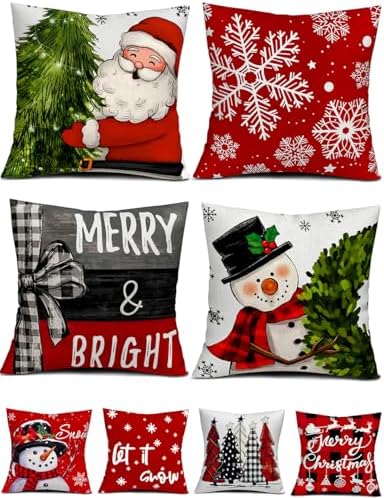 multiwins Christmas Pillow Covers 16x16 4Pcs Double-Sided Print Home Decor