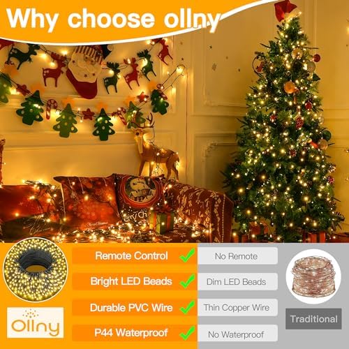 Ollny Christmas Tree Lights 800LED 262FT,Warm White, with Remote & Timer