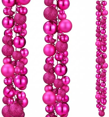 2 Pcs 6 ft Christmas Ball Ornament Garland, Hot Pink