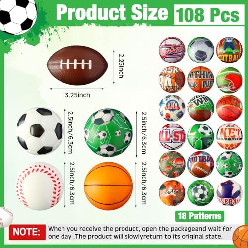 Yunsailing 108 Pcs Mini Sensory Fidget Ball 2.4" Relief Toys, Sports Ball