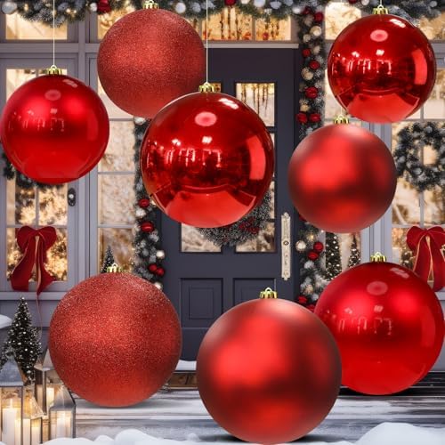 Silipull 8 Pack Extra Large Christmas Ornament Balls, 8in 6in, Smooth
