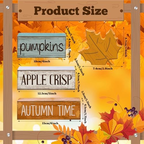 Lineshading 4 Pcs Fall Table Decor for Home, Wooden Maple Leaves Block Sign