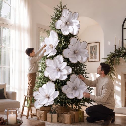 Thiccywoov 8 Pack Large 20'' Christmas Velvet Magnolia Flowers, White