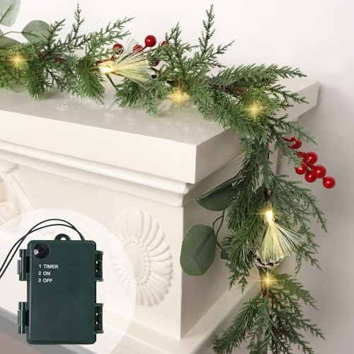 DR.DUDU 6FT Christmas Garland with Lights Mantel Decorations