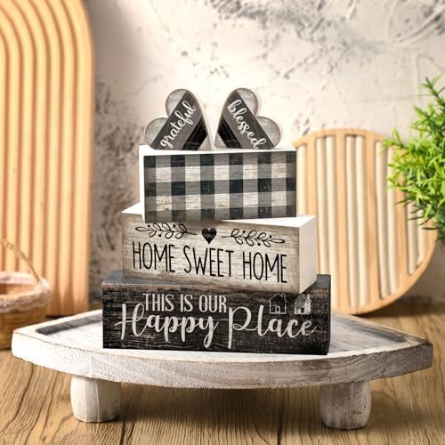 Moucuny 4 Pcs Farmhouse Table Decoration Home Sweet Home Wooden Block Signs