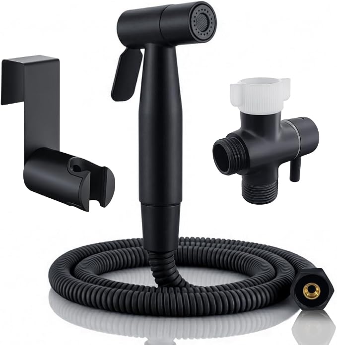 BARROCK Handheld Bidet Sprayer for Toilet, Stainless Steel Metal Made Baby Cloth Diaper Spraying Kit, Bathroom Toilet Bidet Attachment Set for Bathing Pets and Feminine Hygiene, Matte Black