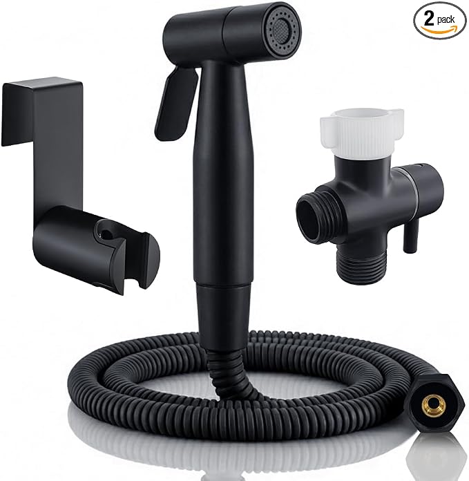 BARROCK Handheld Bidet Sprayer for Toilet, 2 Pack Stainless Steel Metal Made Baby Cloth Diaper Spraying Kit, Bathroom Toilet Bidet Attachment Set for Bathing Pets and Feminine Hygiene, Matte Black