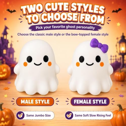 Jumbo 5.7 Inch Cute Ghost Squishy , Soft Slow‑Rising Squeeze Fidget Toy . Halloween Stress‑Relief Desk Decor, Ideal Party Favor and Classroom Gift for Teens and Adults (Style 1)