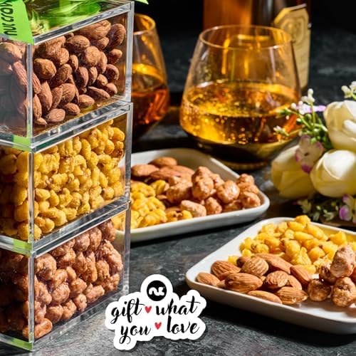 NUT CRAVINGS - Mixed Nuts Acrylic Tower Gift Basket (3 Tier Assortment)