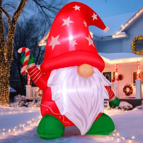 COMIN 6FT Christmas Inflatables Gnome with Candy Cane Outdoor Decorations