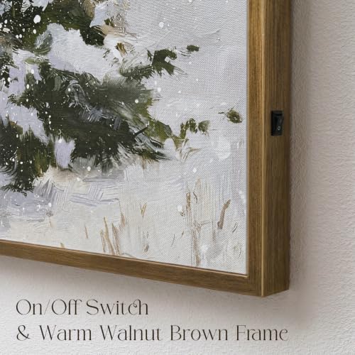 Christmas Decorations-18“ x 24" Lighted Framed Snowy Tree Canvas Wall Decor