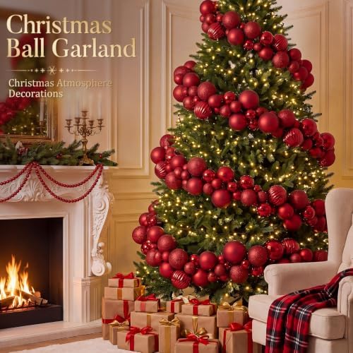 12.1 ft Christmas Ball Garland, Red