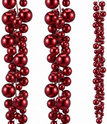 2 Pcs 6 ft Christmas Ball Ornament Garland, Glossy Burgundy
