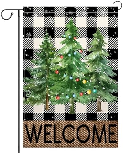 Christmas Trees Garden Flag 12x18 Inch Vertical Double Sided Welcome Christmas Winter Holiday Outside Decorations Burlap Yard Flag