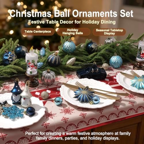 68PCS Christmas Tree Ornaments Set, Blue Navy Gold Christmas Balls and Assorted Decorations, Shatterproof Hanging Ornaments with Hooks for Xmas Tree, Holiday Party Home Decor