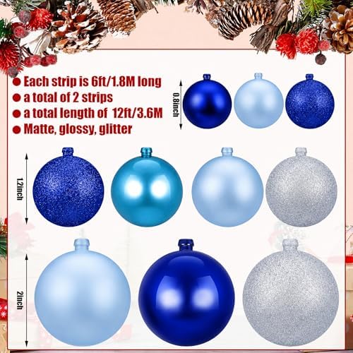 2 Pcs 6 ft Christmas Ball Ornament Garland, Blue,Silver