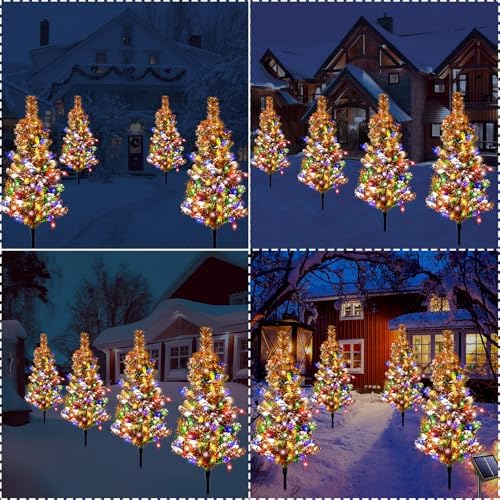 6 Pack Solar Christmas Trees Outdoor 120 LED Multicolor Lights