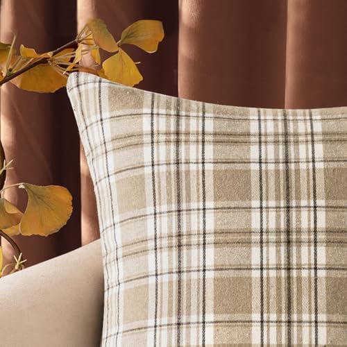 MIULEE Fall Plaid Pillow Covers Scottish Tartan 18x18 Neutral Khaki