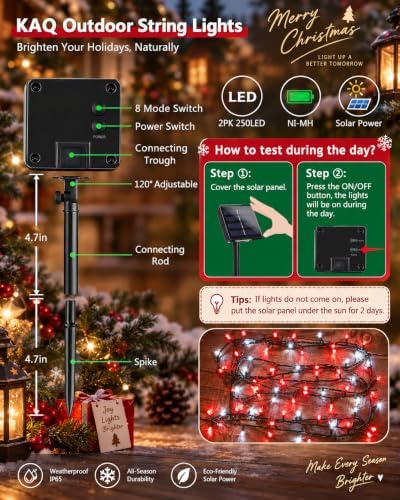 KAQ 2pack 500LED Solar String Lights Outdoor Waterproof Red & White