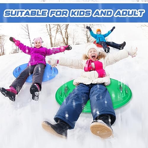Lenwen 23.6 Inch Winter Snow Sleds with Handles Heavy Duty Outdoor Round Plastic Snow Saucer Sled Downhill Saucer for Kids Adults Cold Weather Sport