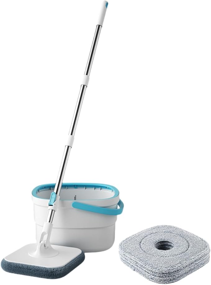 Mop and Bucket Set Microfiber Mops Stainless Steel Reusable Flat Mop Bucket Lazy Mop for Hotel Bathroom Baseboard Wall Corner with 4 Mop Pads(with 4 Mop Pads)