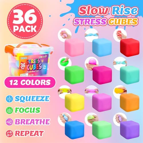 VISCOO 36 Pack Slow Rising Stress Cube, Stress Balls Fidget Squishy Toys