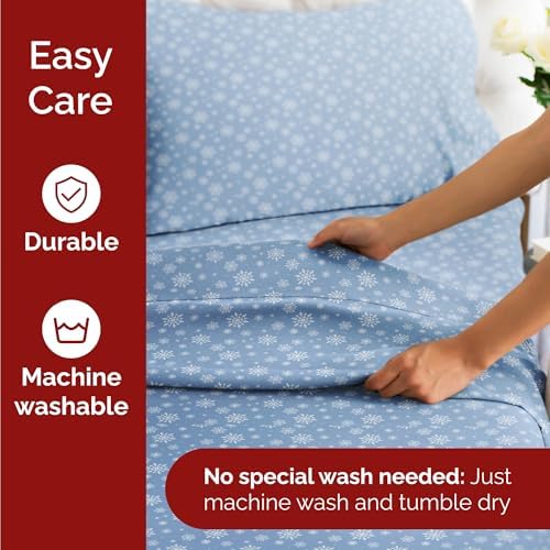Christmas Sheet Set, Blue Snowflakes, Holiday Xmas Bedding Set - Full Size
