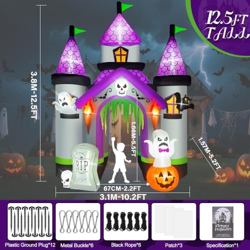 Kalolary 12.5FT Tall Halloween Inflatables Archway Haunted House Castle