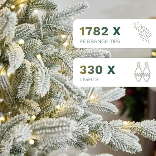 YITAHOME 7.5ft Flocked Prelit Sparse Slim Christmas Tree Aspen Fir w/Remote