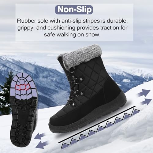 ZEENXIUYA Womens Snow Boots Comfortable Warm Fur Lined Winter Waterproof Flat Lace-Up Ankle Boots Outdoor Winter Booties