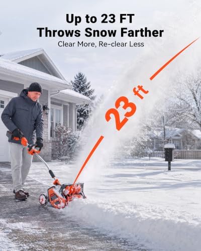 VOLTASK 48V 17-Inch Electric Snow Shovel with Wheels, 1200W Brushless Motor