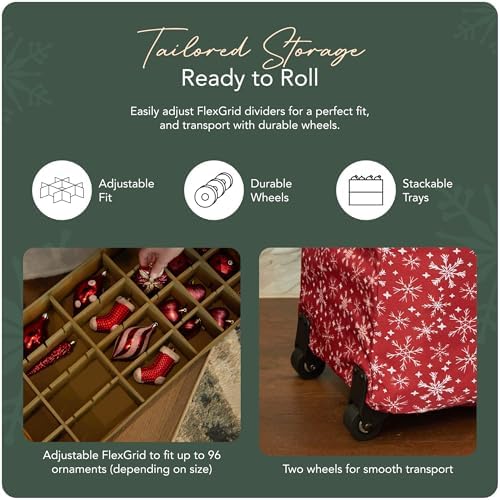Covermates Rolling Adjustable Ornament Storage Bag, 25.5"W x 13"D x 12.5"H