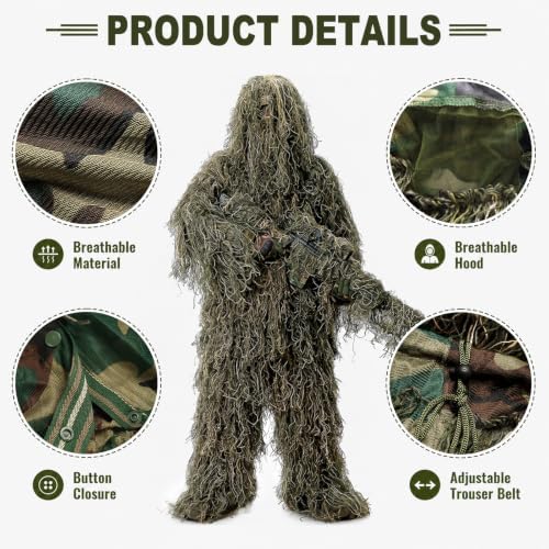 DoCred 5-In-1 Ghillie Suit, 3D Camouflage Hunting Suits