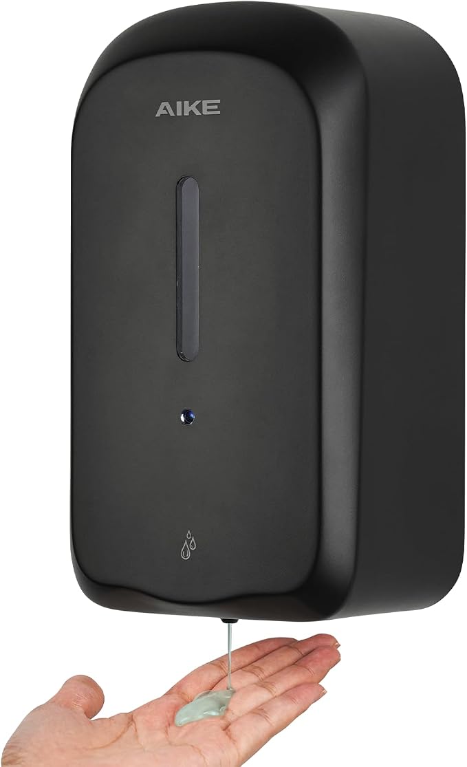 AIKE Liquid Automatic Soap Dispenser,33.8oz Capacity for Bathroom,Black | 5-Level Adjustable and Savety Key for Commercial(4*AA Batteries Not Included),Screw Wall Mount for Space-Saving,AK1226S