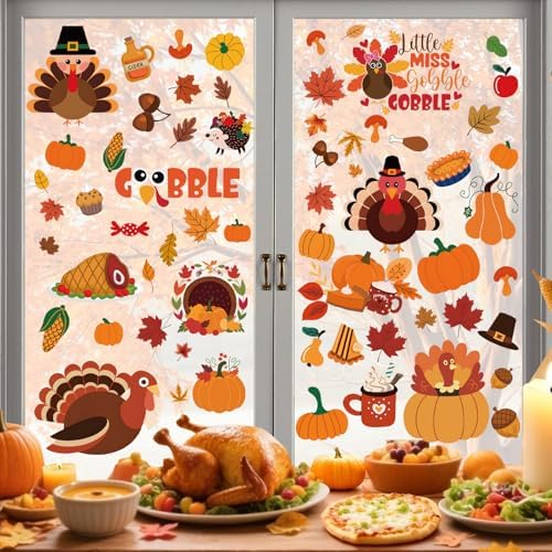 Thanksgiving Window Clings Stickers Decor, Fall Pumpkin Turkey Decorations