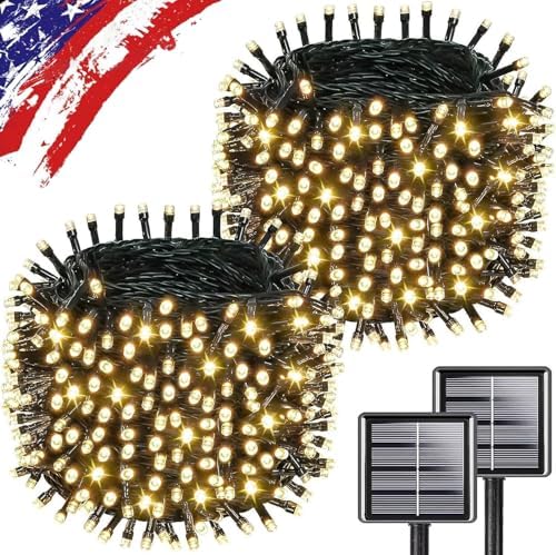 Solar String Lights Outdoor 2Pack 500LED 180FT Christmas Lights Warm White