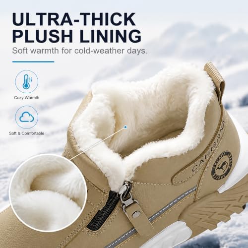 Men's Winter Warm Snow Boots Waterproof Zip‑Up Fur‑Lined Ankle Booties Anti‑Slip Outdoor Footwear for Hiking Commute & Daily Leisure