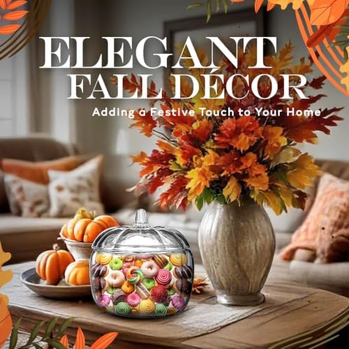 HOMESPHERE 70 oz. Orange Glass Pumpkin Candy Jar with Lid – Large Storage Container for Halloween Treats, Candies, Cookies & Fall Décor Display