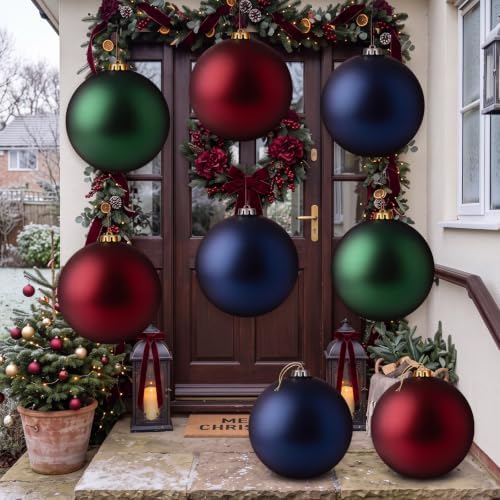 Wettarn 8 Pcs 6" Red Green Blue Christmas Tree Plastic Ball Ornaments
