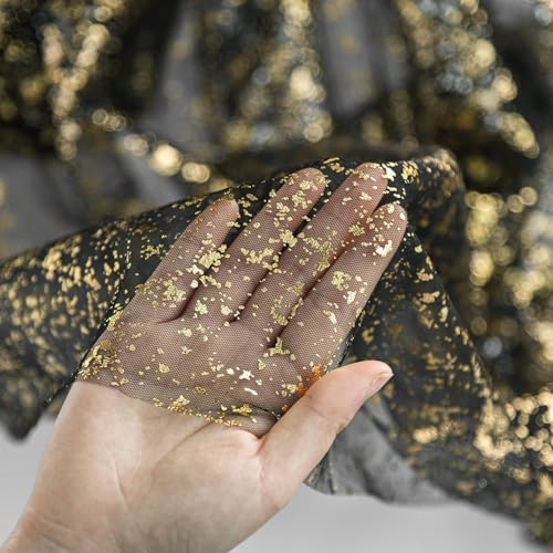 Artoid Mode 2-Pack Black Gold Gauze Table Runner 10FT, Glitter Metallic Foil Sheer Dining Wedding Anniversary Holiday Birthday Table Decor for Home Party