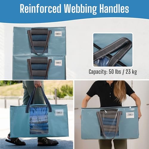 VENO Moving Bags, Wide Open Top, Clear Window, Light Blue, 4 Pack