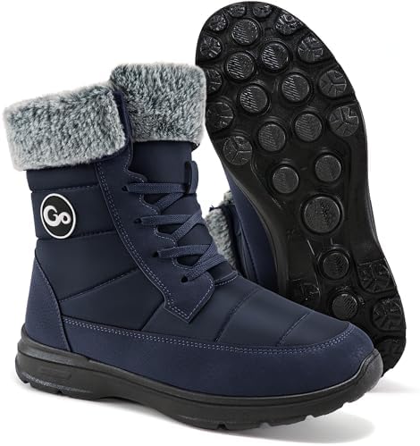 Ablanczoom Winter Snow Boots for Women: Comfortable Warm Fur Lined Womens Boots Outdoor Waterproof Non Slip Lace Up Walking Booties