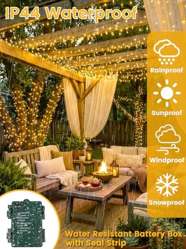 2 Pack 200 LED Battery Operated Christmas Lights, 8 Modes String Lights