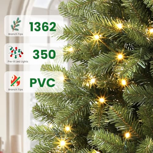 7.5FT Artificial Prelit Classic Christmas Tree with Remote Control,Timer