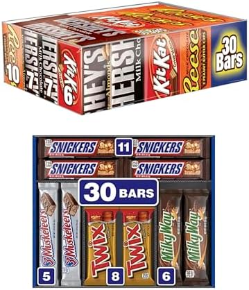 Hrshey and Mars Chocolate Full Size Variety Packs, Halloween Candy, 60 Count. PACKAGING WILL VARY